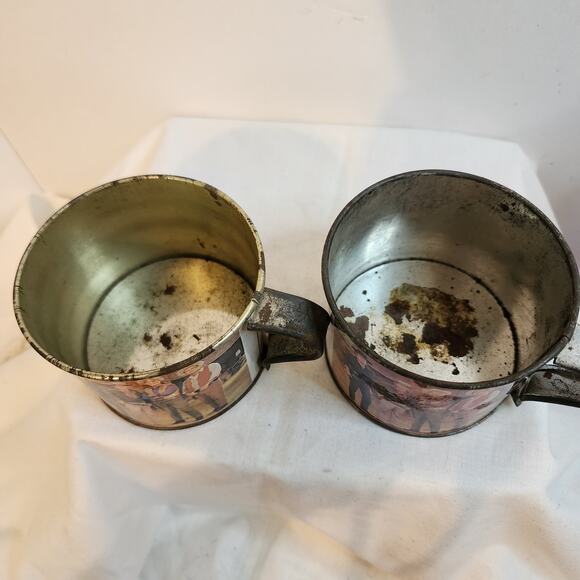 Vtg Bonanza Ponderosa Ranch Souvenir Tin Mugs Set of 2 Nevada Western TV Show - Picture 4 of 9